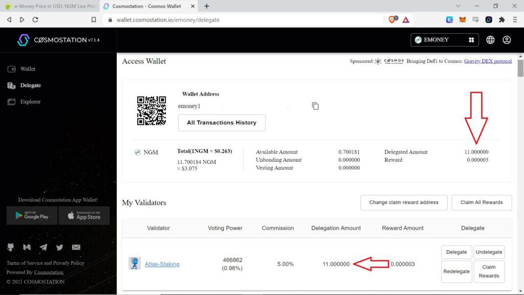 e-money, How to stake e-money tokens, How to stake NGM tokens, where to stake NGM tokens, where to stake e-money tokens, the best place to stake NGM tokens, the best place to stake e-money tokens, How to stake NGM using Keplr wallet, How to stake NGM using Cosmostation wallet, How to stake NGM in Keplr wallet, How to stake NGM in Cosmostation wallet, step-by-step guide on how to stake NGM, E-money validator, NGM validator, Atlas Staking validator