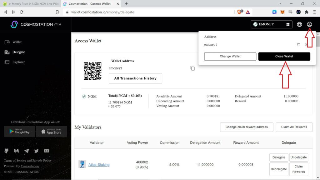 e-money, How to stake e-money tokens, How to stake NGM tokens, where to stake NGM tokens, where to stake e-money tokens, the best place to stake NGM tokens, the best place to stake e-money tokens, How to stake NGM using Keplr wallet, How to stake NGM using Cosmostation wallet, How to stake NGM in Keplr wallet, How to stake NGM in Cosmostation wallet, step-by-step guide on how to stake NGM, E-money validator, NGM validator, Atlas Staking validator
