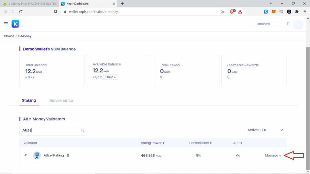 e-money, How to stake e-money tokens, How to stake NGM tokens, where to stake NGM tokens, where to stake e-money tokens, the best place to stake NGM tokens, the best place to stake e-money tokens, How to stake NGM using Keplr wallet, How to stake NGM using Cosmostation wallet, How to stake NGM in Keplr wallet, How to stake NGM in Cosmostation wallet, step-by-step guide on how to stake NGM, E-money validator, NGM validator, Atlas Staking validator
