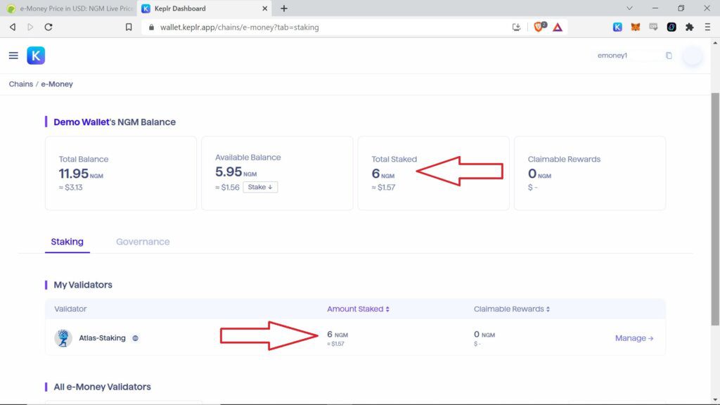 e-money, How to stake e-money tokens, How to stake NGM tokens, where to stake NGM tokens, where to stake e-money tokens, the best place to stake NGM tokens, the best place to stake e-money tokens, How to stake NGM using Keplr wallet, How to stake NGM using Cosmostation wallet, How to stake NGM in Keplr wallet, How to stake NGM in Cosmostation wallet, step-by-step guide on how to stake NGM, E-money validator, NGM validator, Atlas Staking validator